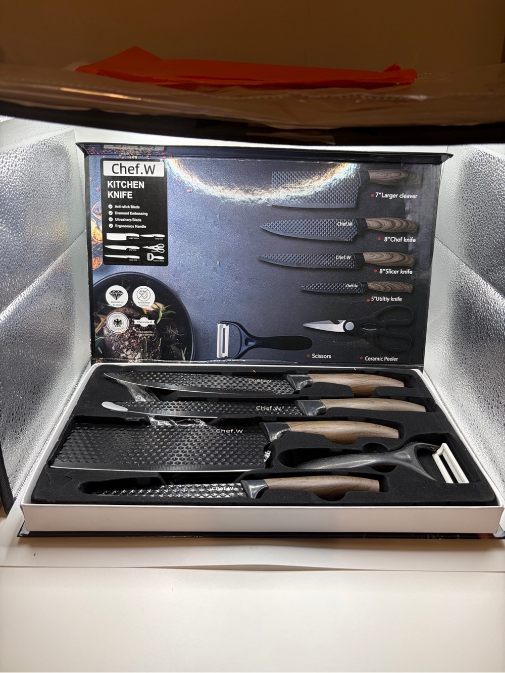 Chef.W Kitchen Knife Set - Black Blades with Brown Handles